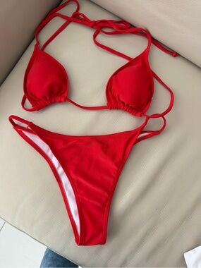Red String Triangle Bikini Set